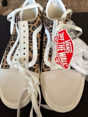 Vans Leopard Print Low Top Sneakers in White and Brown